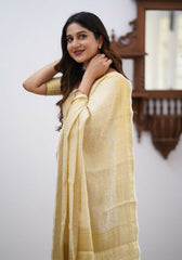Sharini – Traditional Beige Soft Silk Saree with Refined Weaves