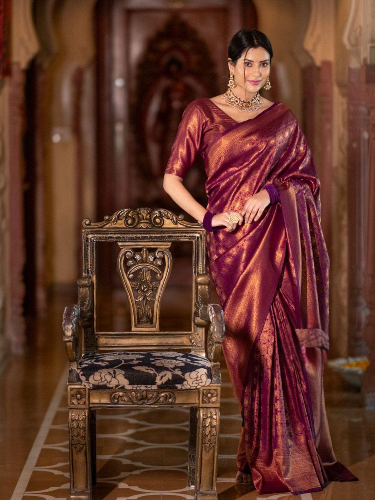 Raveena Maroon Banarasi Silk Saree