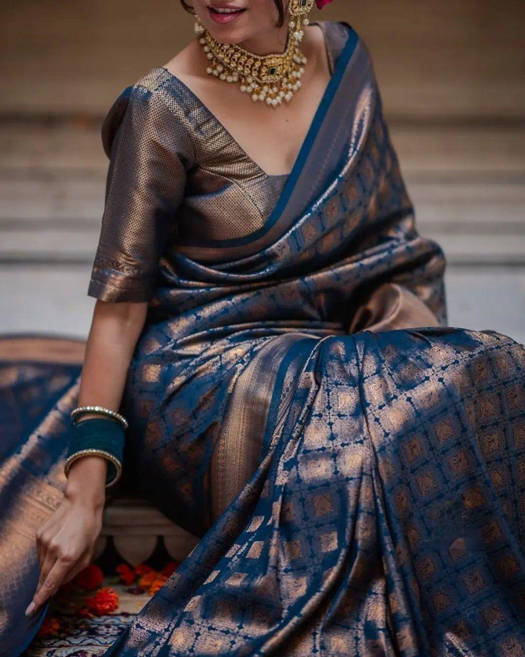 Raveena N.blue Banarasi Silk Saree