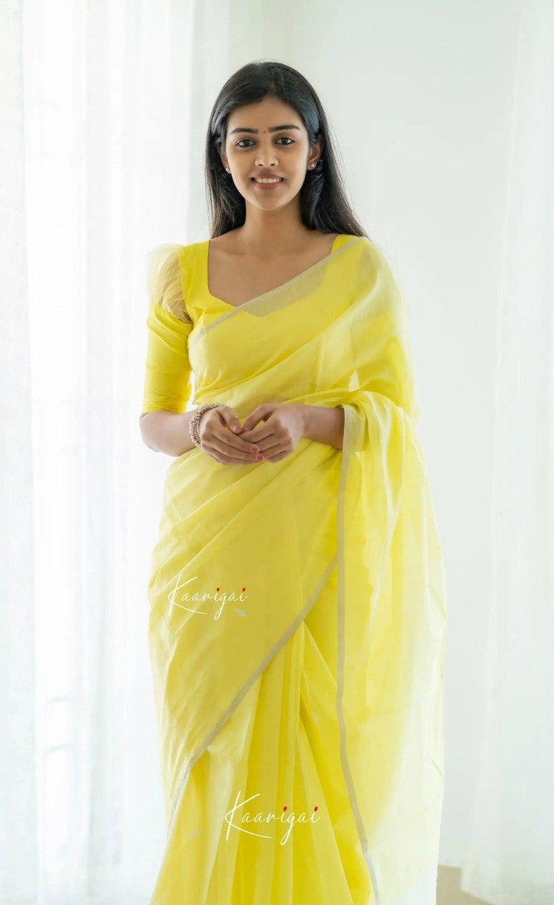 Riya Lemon Yellow Linen Cotton Saree