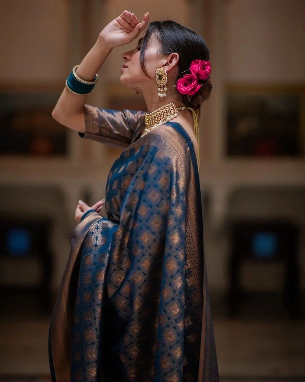 Raveena N.blue Banarasi Silk Saree