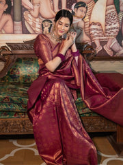 Raveena Maroon Banarasi Silk Saree
