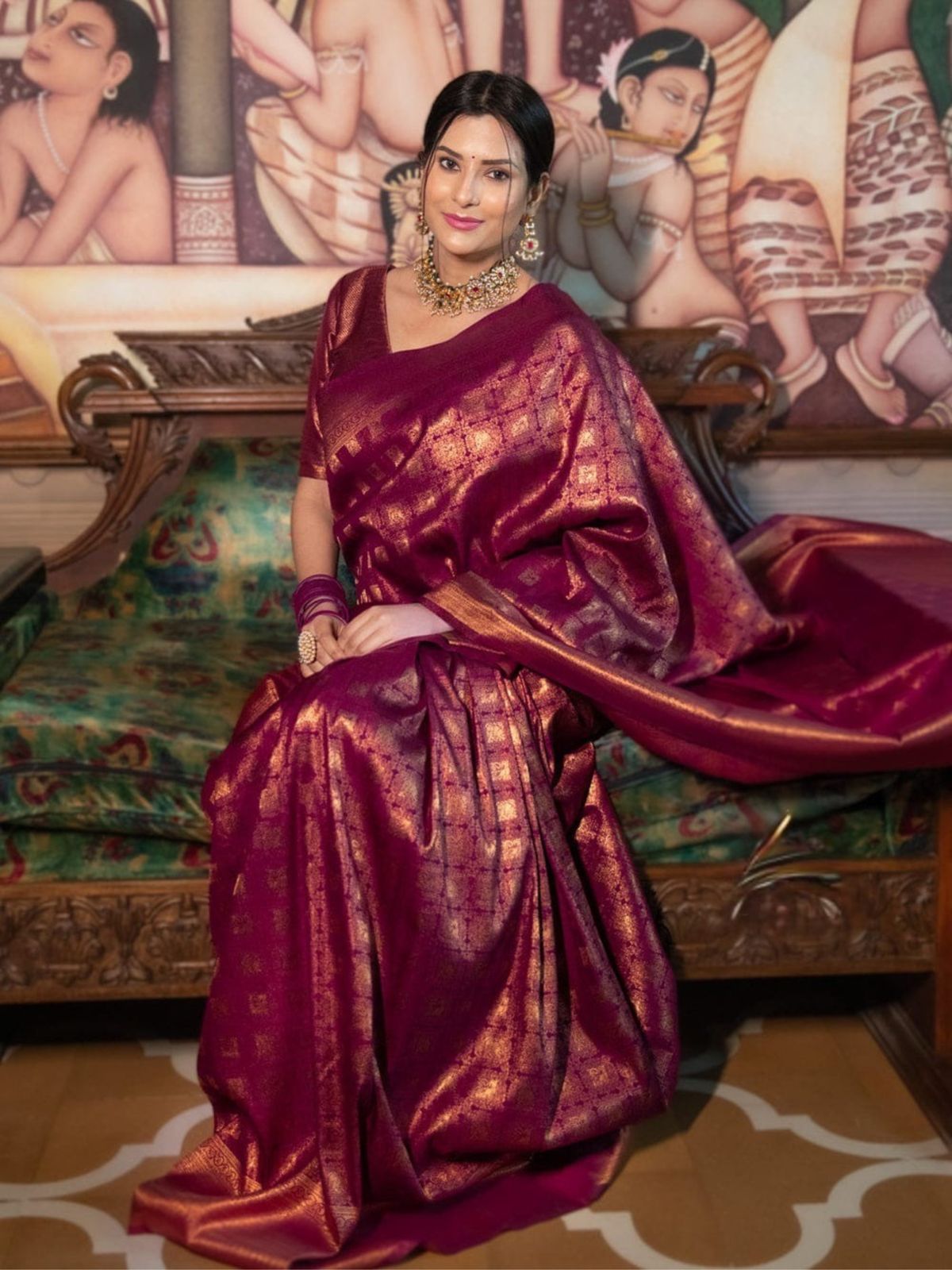 Raveena Maroon Banarasi Silk Saree