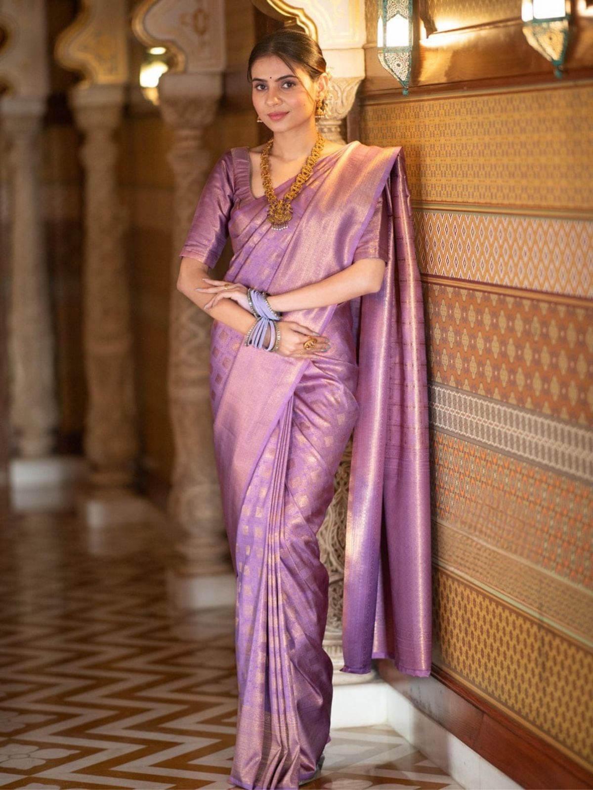 Raveena Purple Banarasi Silk Saree
