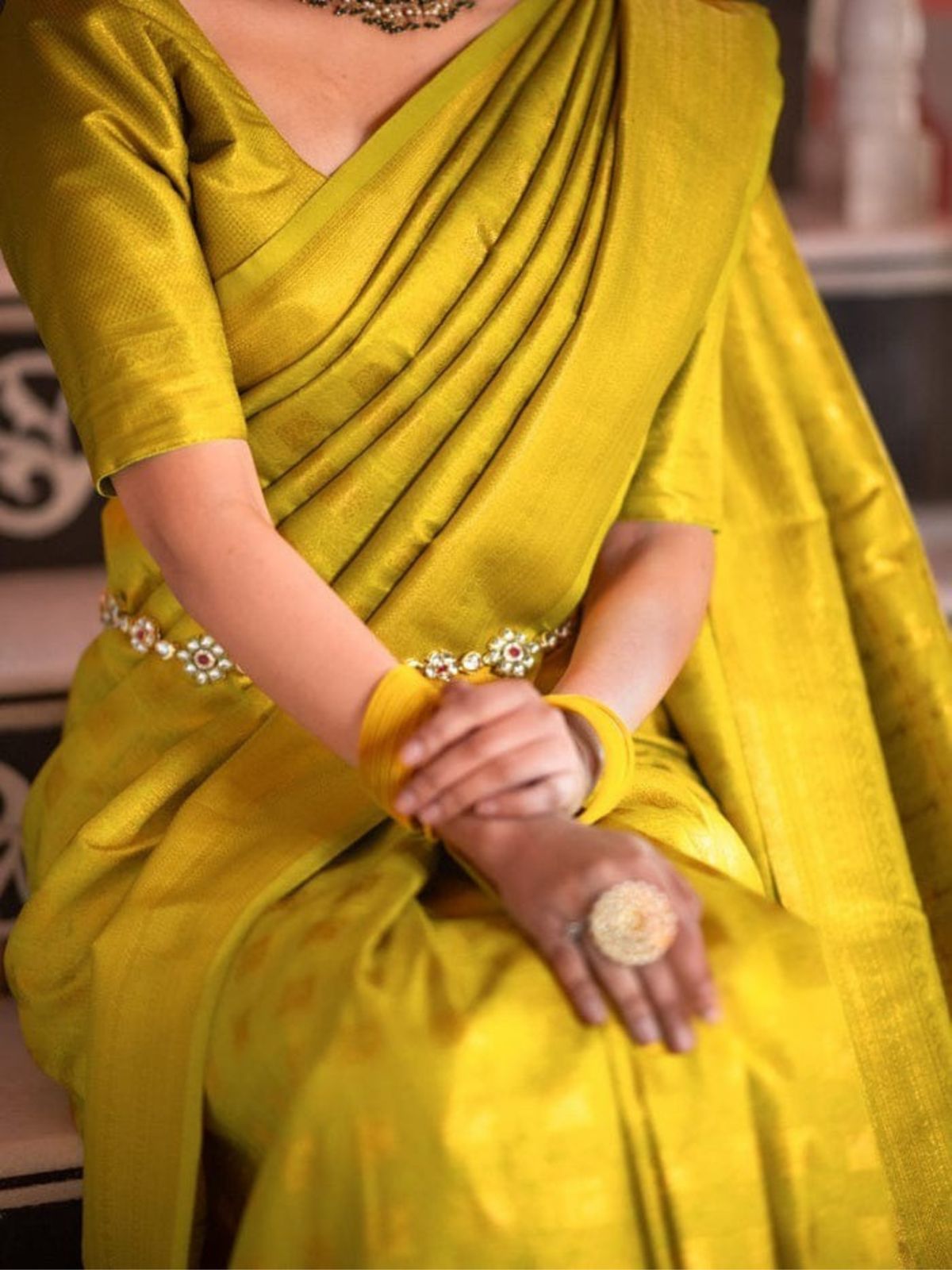 Raveena Lemon Banarasi Silk Saree