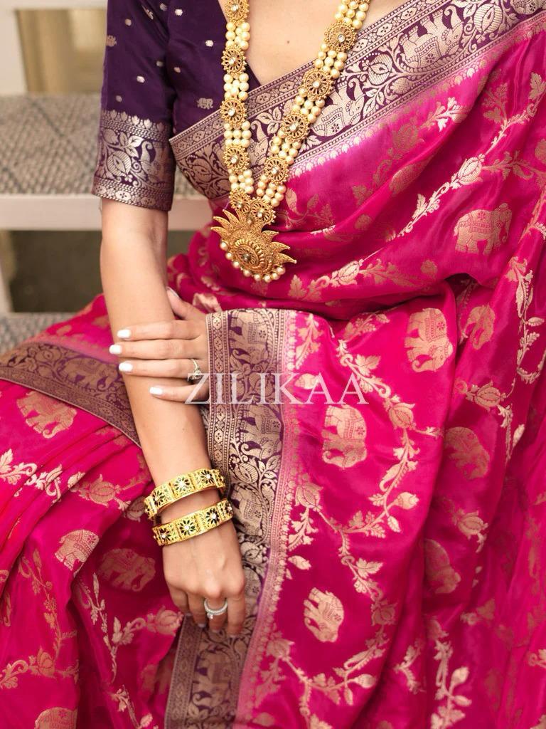 Anvitha – Dark Pink Banarasi Silk Saree with Zari Weaving