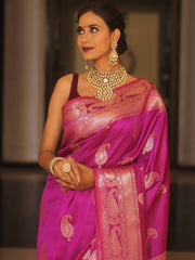 Mrinalini – Rani Pink Banarasi Silk Saree with Golden Paisley Weaving