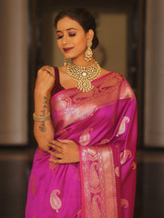 Mrinalini – Rani Pink Banarasi Silk Saree with Golden Paisley Weaving