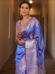 Mrinalini – Blue Banarasi Silk Saree with Golden Paisley Weaving