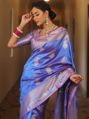 Mrinalini – Blue Banarasi Silk Saree with Golden Paisley Weaving
