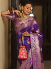 Mrinalini – Purple Banarasi Silk Saree with Golden Paisley Weaving