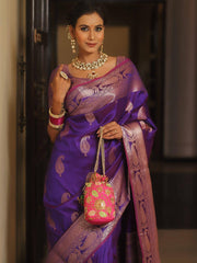 Mrinalini – Purple Banarasi Silk Saree with Golden Paisley Weaving