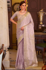 Imbrication Lavender Banarasi Satin Silk Saree With Smashing Blouse