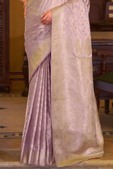 Imbrication Lavender Banarasi Satin Silk Saree With Smashing Blouse