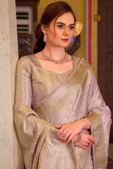 Imbrication Lavender Banarasi Satin Silk Saree With Smashing Blouse