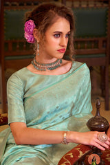 Imbrication Sea Green Banarasi Satin Silk Saree With Smashing Blouse