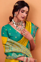 Ratatouille classy Yellow Banarasi Satin Silk Saree With Forbearance Blouse
