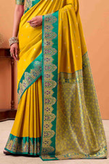 Ratatouille classy Yellow Banarasi Satin Silk Saree With Forbearance Blouse