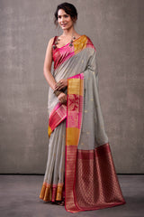 Effulgent Grey Cotton Silk Saree With Lustrous Blouse Piece