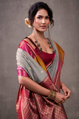 Effulgent Grey Cotton Silk Saree With Lustrous Blouse Piece