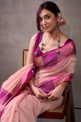 Effulgent Pink Cotton Silk Saree With Lustrous Blouse Piece