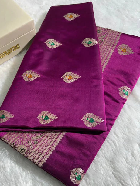 Banarasi Satin Silk Purple Saree With Smashing Blouse