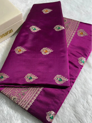 Banarasi Satin Silk Purple Saree With Smashing Blouse