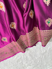 Banarasi Satin Silk Purple Saree With Smashing Blouse