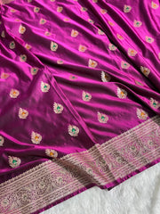 Banarasi Satin Silk Purple Saree With Smashing Blouse