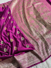 Banarasi Satin Silk Purple Saree With Smashing Blouse