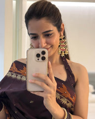 Vibrant Brown Soft Silk Saree With Excellent Blouse Piece