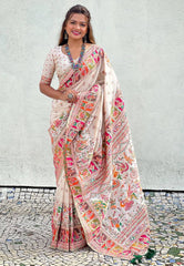 Divine Off White Nylon Dola Pashmina Saree With Seraphic Blouse Piece
