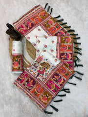 Divine Off White Nylon Dola Pashmina Saree With Seraphic Blouse Piece