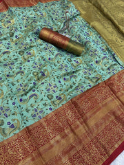 Bewitching Sea Green Kanjivaram Silk Saree With Desirable Blouse Piece