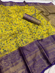 Vibrant Yellow Kanjivaram Silk Saree With Admirable Blouse Piece