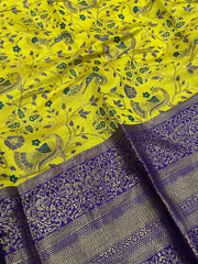 Vibrant Yellow Kanjivaram Silk Saree With Admirable Blouse Piece