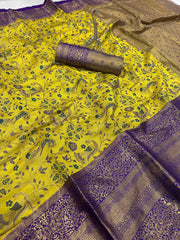Vibrant Yellow Kanjivaram Silk Saree With Admirable Blouse Piece