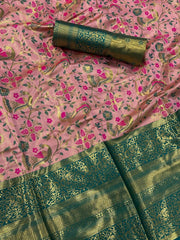 Luminous Baby Pink Kanjivaram Silk Saree With Entrancing Blouse Piece
