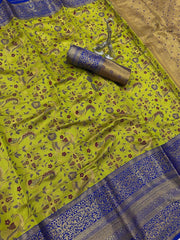 Staring Green Kanjivaram Silk Saree With Designer Blouse Piece