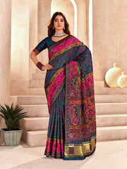 Refreshing Rama Nylon Dola Pashmina Saree With Scrumptious Blouse Piece