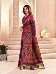 Prominent Purple Nylon Dola Pashmina Saree With Entrancing Blouse Piece