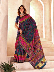Refreshing Rama Nylon Dola Pashmina Saree With Scrumptious Blouse Piece
