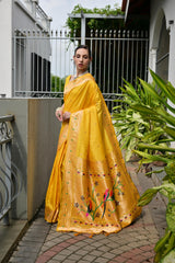 Coneflowers Yellow Woven Paithani Saree
