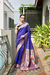 Zodiac Blue Woven Paithani Saree