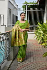Gladiolus Green Woven Paithani Saree