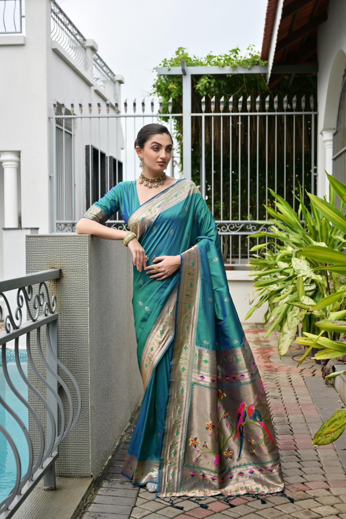 Peacock Green Woven Paithani Saree
