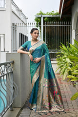 Peacock Green Woven Paithani Saree