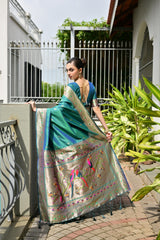 Peacock Green Woven Paithani Saree